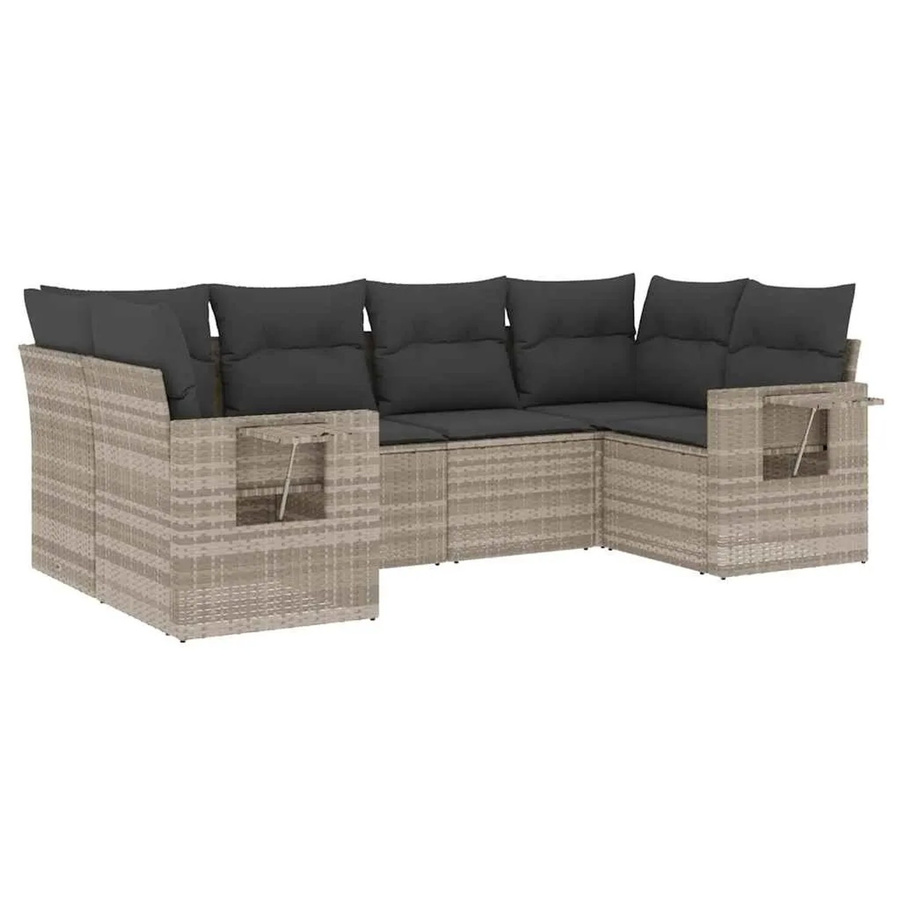 vidaXL 6-teilige Garten-Sofagarnitur in L-Form aus Polyrattan mit Kissen in Hellgrau - Bild 2
