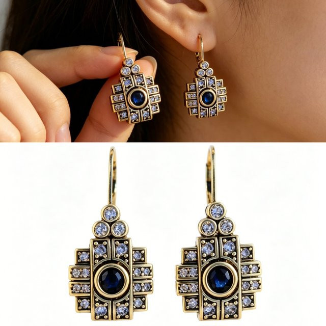 YoYo Anhänger-Ohrringe, Gold, Blaue Zirkonia, Damen - Bild 1