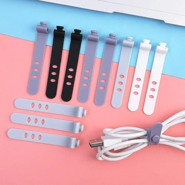 Wiederverwendbare Silikon Kabelbinder und Kabel-Organizer Clips in Schwarz und Multicolour für Ladegeräte, Kopfhörer und Telefone - Bild 1
