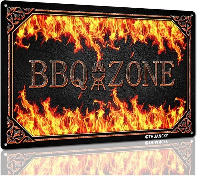 THUANCKY Blechschild BBQ Zone aus Aluminium für Hinterhof, Terrasse oder Restaurant, B: 30,0 cm, H: 20,0 cm - Bild 1