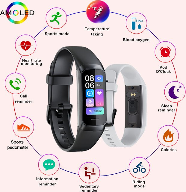 LIGE Smart Armband mit 1,1 Zoll AMOLED Display, Herzfrequenzmesser und wasserdichter Fitness Tracker für Damen und Herren, Schwarz - Bild 1