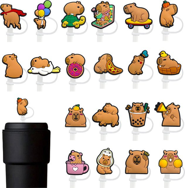 Potdemiel Capybara Silikon Strohhalmabdeckung für wiederverwendbare Trinkhalme, Staubschutzkappen für Glasbecher, 10mm, Multicolour - Bild 1