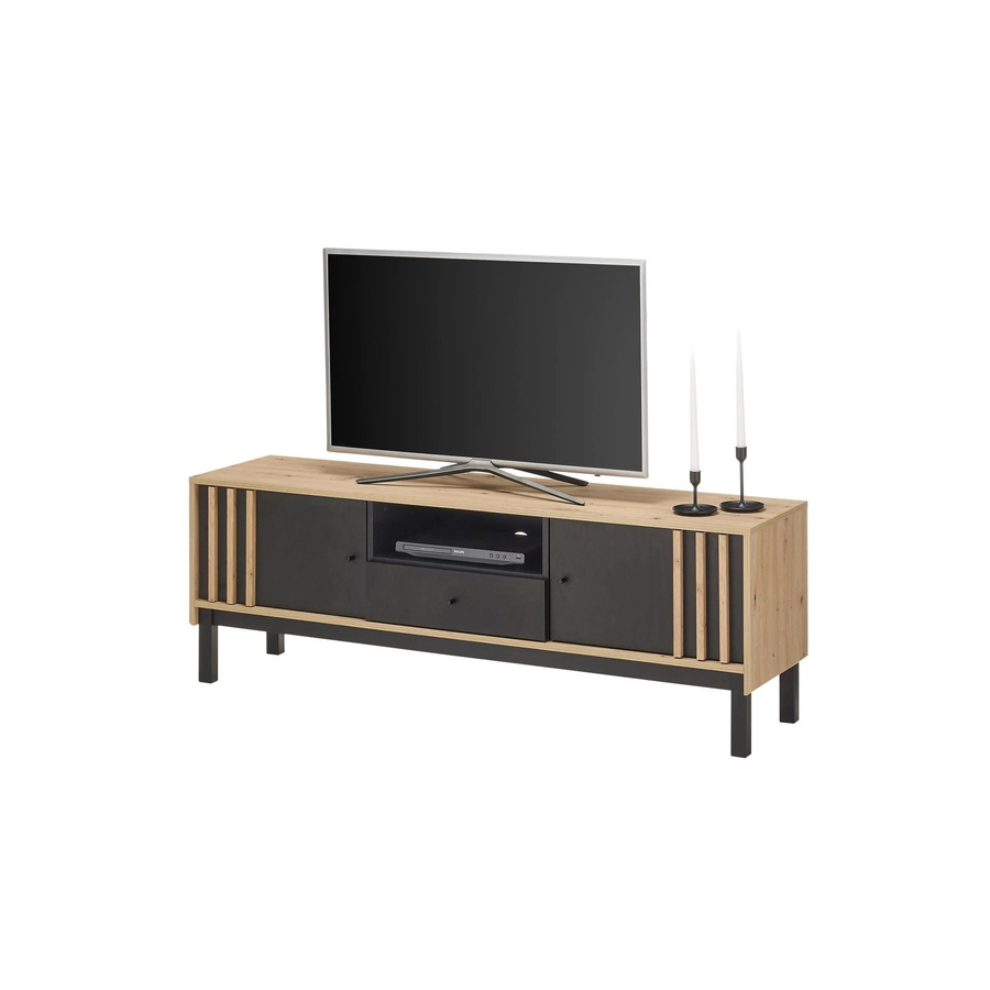 Carryhome Lowboard Volano Modern in Schwarz und Eiche Artisan B/T/H: 156 x 39 x 54 cm - Bild 2