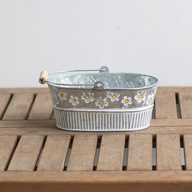 Vintage Blumentopf aus Eisen in Silber von Supermarket GO als Tischdekoration für Garten und Balkon - Bild 1