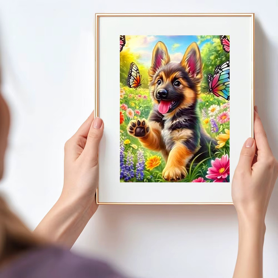 Huacan Diamantmalerei Hund und Blumen als dekoratives Tierkunst-Mosaik in Multicolour, B/H: 30 x 20 cm - Bild 3
