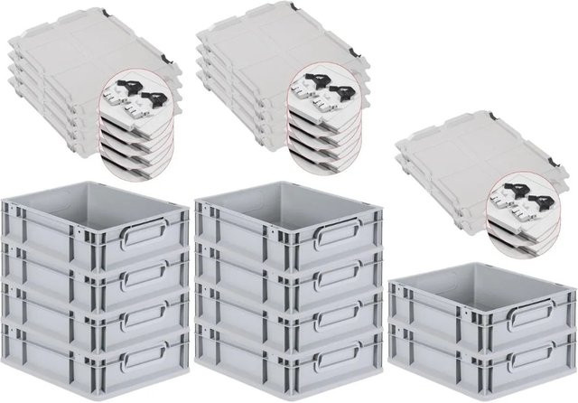 PROREGAL SuperSparSet 10x Eurobox NextGen Grip mit Scharnierdeckel und schwarzen Schiebeschnappverschlüssen, Grau, H x B x T: 12 x 30 x 40 cm - Bild 1