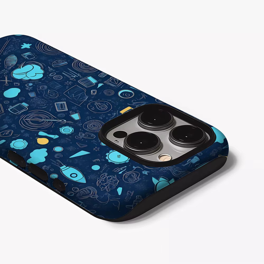 Casegame Matte Bumper MagSafe Hülle für iPhone 17 16 15 14 13 Pro Max Stoßfeste PC Schutzhülle Blue Sketch Doodle Art - Bild 2
