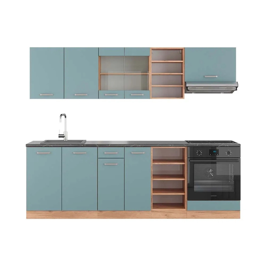 Vicco R-Line Küchenzeile Blau-Grau/Goldkraft Eiche in Anthrazit, Breite: 240 cm - Bild 2