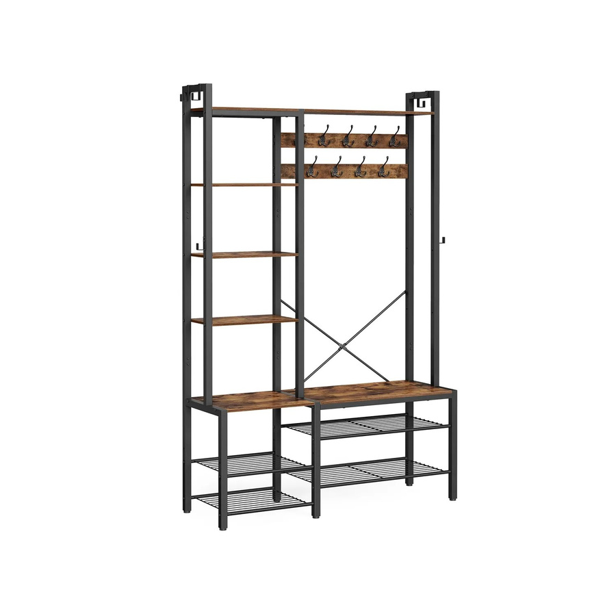 Vasagle Garderobenständer mit Sitzbank und Haken in Braun-Schwarz, B/T/H: 40 x 120 x 190 cm - Bild 2