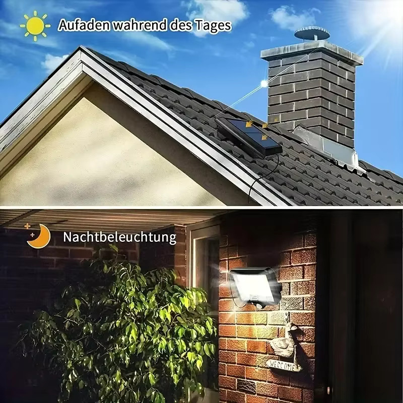 Leclstar 160COB Solar-Außenleuchte mit integriertem LED-Bewegungsmelder, wasserdichte Solar-LED-Wandleuchte für Garten und Hof in 3 Modi - Bild 2