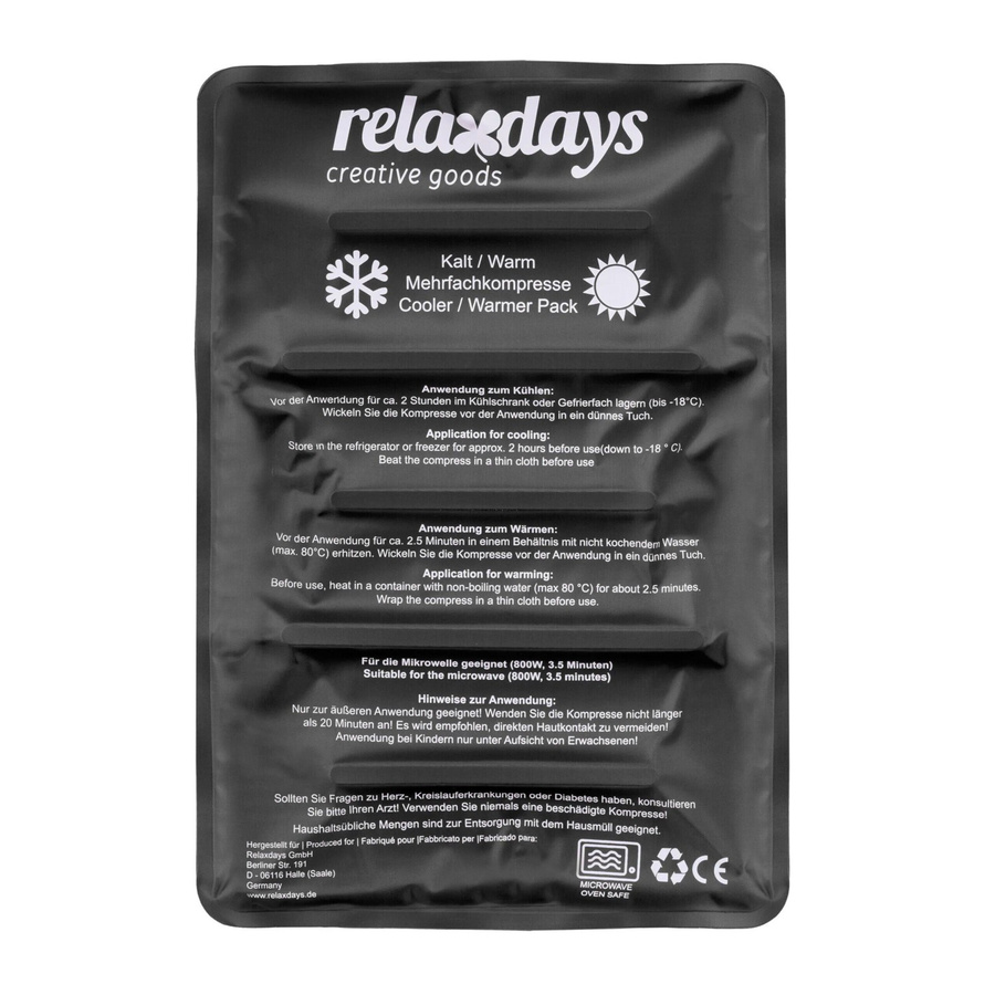 Relaxdays Kühlpad Gel Schwarz formbar für Kalt- und Warmanwendungen B/T/H: 36 x 25 x 2 cm - Bild 2