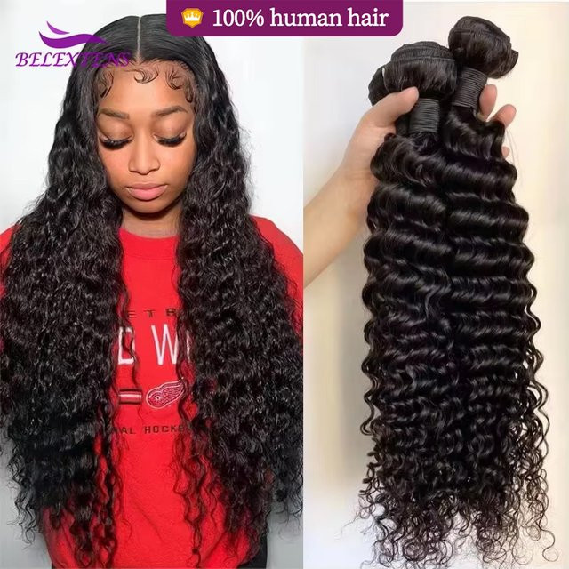 BELEXTENS Deep Wave Human Hair Bundles, 100 % Echthaar, 18-22 Zoll - Bild 1