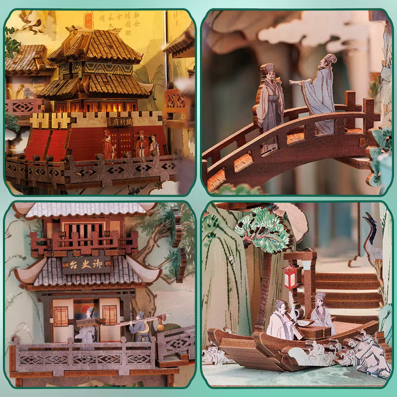 CUTEBEE Antikes Buchecke-Puppenhaus-Set, 3D-Puzzle, mit Touch-Licht - Bild 3