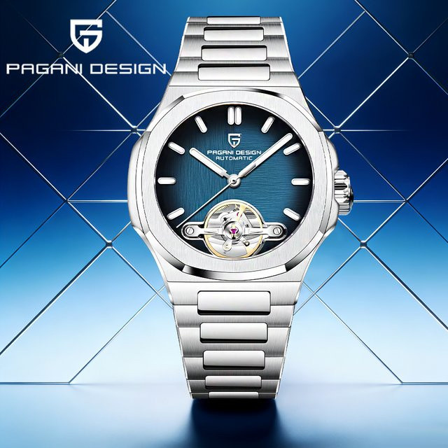 Pagani Design Armbanduhr, Automatik, Edelstahl, Blau, Saphirglas, Herren - Bild 1