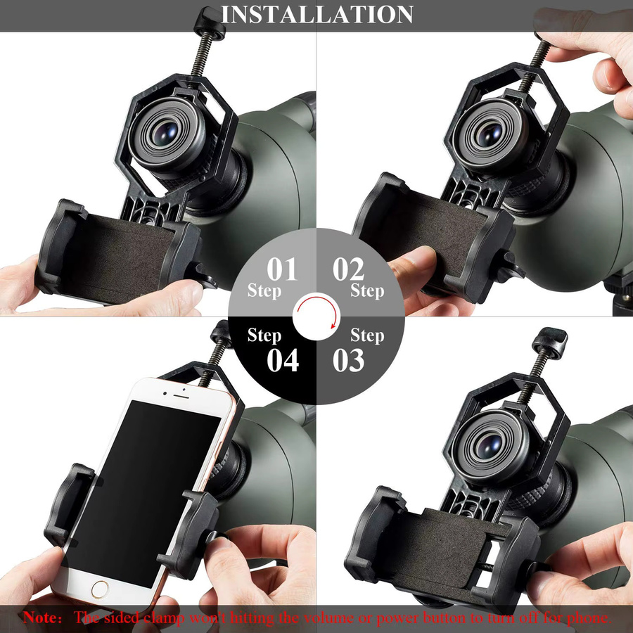 Universal Handy Adapter Clip Mount von HUOAED in Schwarz zur Smartphone-Halterung für Fernglas, Spektiv und Teleskop - Bild 3