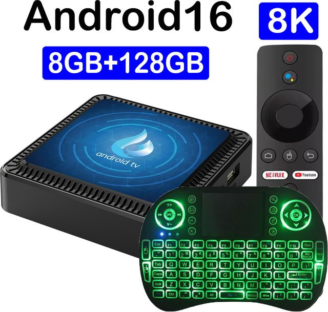 Q17 ATV Smart TV Box mit Android 16, 8K Ultra HD Streaming Media Device, Google Voice, Schwarz - Bild 1