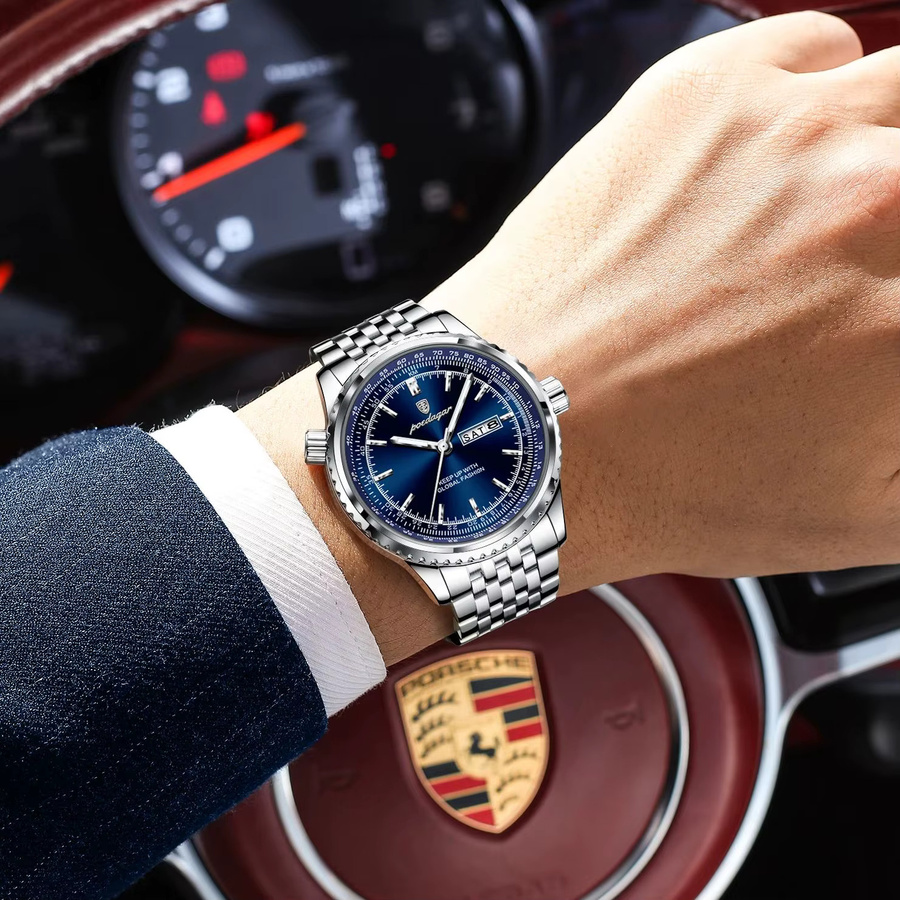POEDAGAR Armbanduhr Edelstahl, Quarz, Blau, Herren - Bild 6
