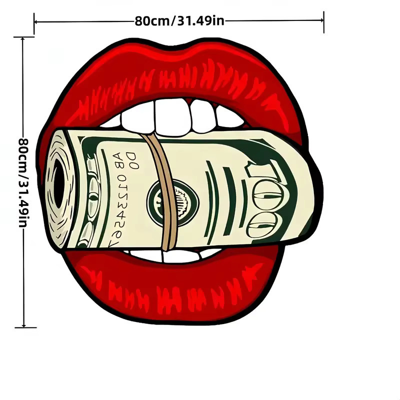 VIKAMA Fußmatte Flammenroter Lippen-Banknotenteppich, modern und maschinenwaschbar, Farbe: Rot, B/T: 80 x 60 cm - Bild 5