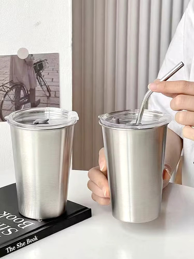 2er-Pack Punana Edelstahlbecher in Silber mit Deckel und Strohhalmen, 500 ml Tumbler für Outdoor und Reisen - Bild 5