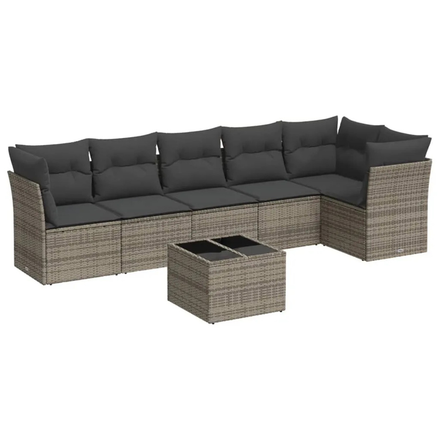 vidaXL 7-tlg Garten-Sofagarnitur aus Polyrattan in Grau mit Tisch und Kissen mit Stauraum - Bild 2