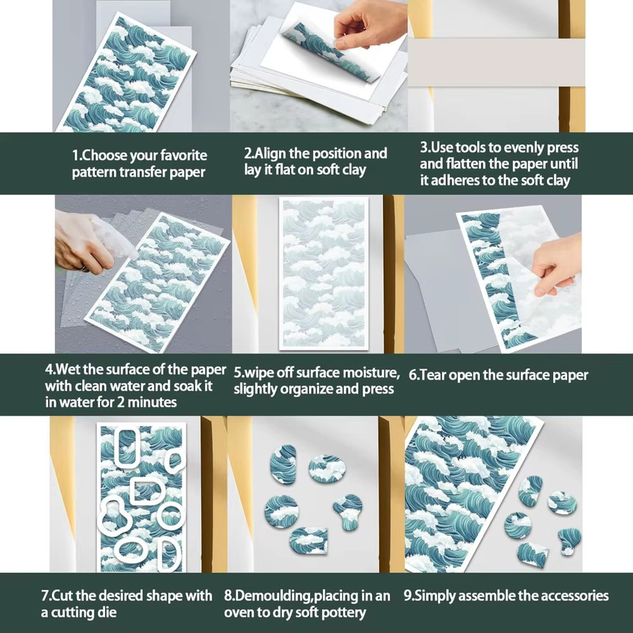 24er Set Transferpapier für Polymer-Ton mit Ozeanmuster in Blau, 4 verschiedene Designs für Sommer-Kreationen - Bild 3