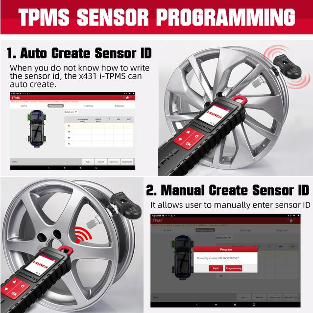 LAUNCH i-TPMS Auto TPMS-Diagnosetool zur Reifendrucküberwachung in Schwarz mit 315/433MHz Sensor-Aktivierung und Programmierung - Bild 1