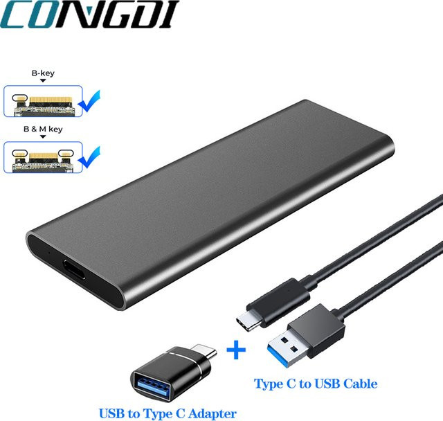 Congdi M.2 NGFF zu USB-C SSD-Gehäuse aus Metall in Grau - Bild 1