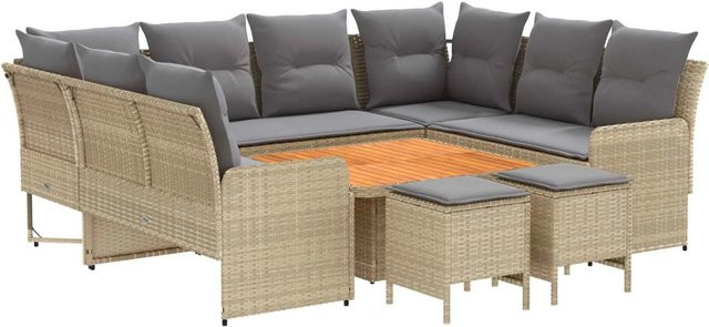 vidaXL Gartenmöbelset aus PE-Rattan und Akazienholz mit 8 Kissen in Beige und Hellgrau - Bild 1