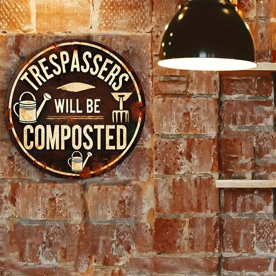 Vintage Aluminiumschild Potdemiel Trespassers Will Be Composed in Braun, Durchmesser: 20 cm - Bild 5