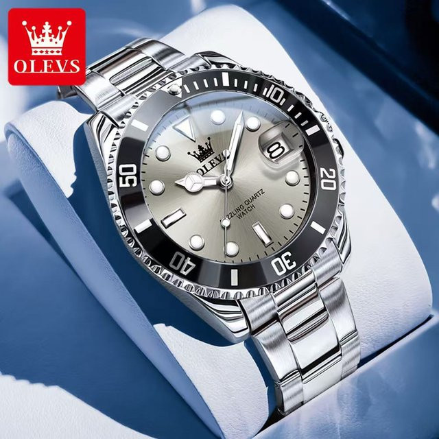OLEVS Armbanduhr Quarz, Edelstahl, Silber, Grün, Herren, 41 mm - Bild 1