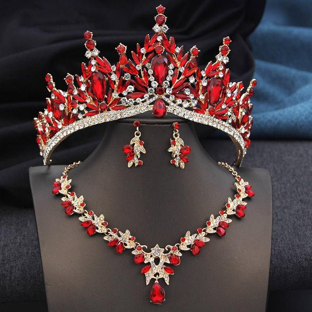 YIRAN Jewelry Schmuckset, Diadem, Halskette, Ohrringe, Messing, Silber, Kristall, Damen - Bild 1