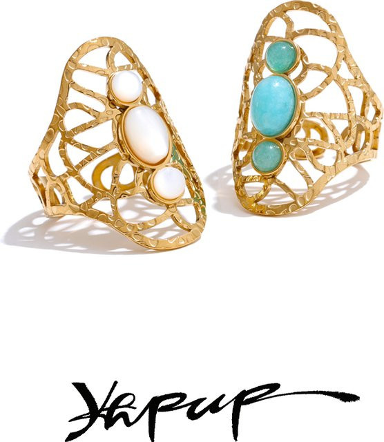Yhpup Ring, Edelstahl, Gold, Naturstein, Damen - Bild 1