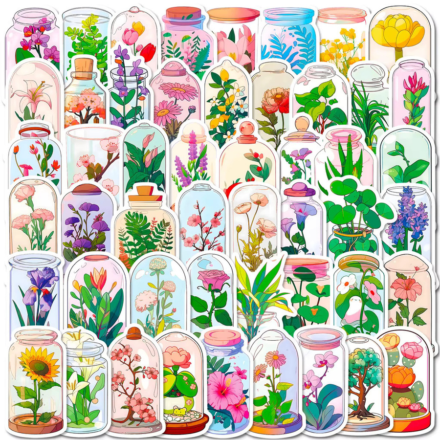 50 Stück wasserdichte Graffiti-Aufkleber Die Welt der Blumen in Glasflaschen von BulingBulingStickers Store in Multicolor - Bild 1