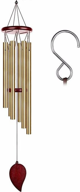 Geldbaum-Windspiel mit 6 Röhren in Braun und Gold aus Metall und Holz als Deko-Ornament für Garten und Haus - Bild 1