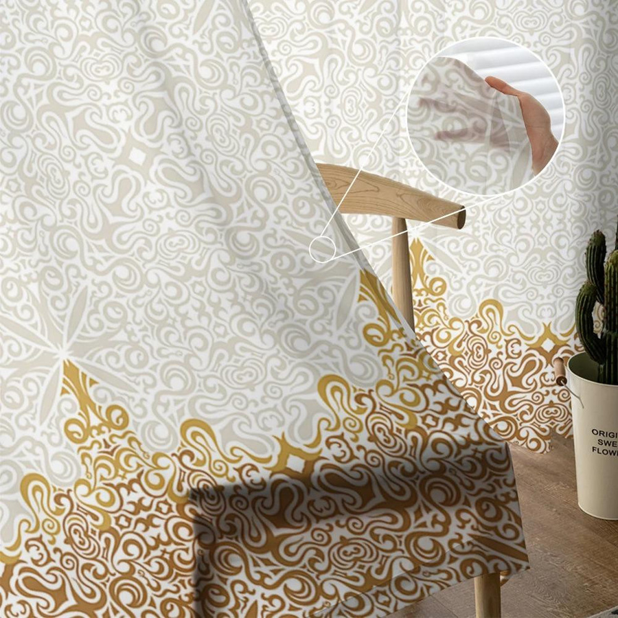 Yiran Furniture Transparenter Vorhang im Böhmischen Retro-Stil aus Organza Voile in Gelb, Breite: 135 cm, Höhe: 115 cm - Bild 2