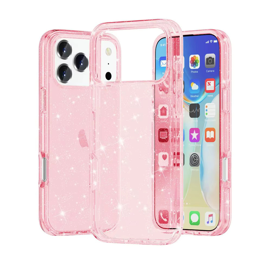 Glitzernde Schutzhülle aus PC und TPU für dein Apple iPhone in Pink mit Anti-Drop-Stoßstangen-Funktion - Bild 2