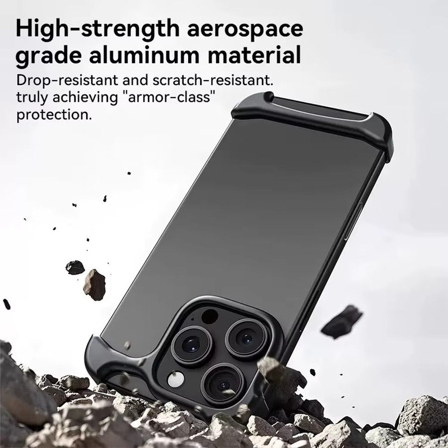 Stoßfeste Aluminium Handyhülle mit SEBS-Gummi für iPhone 17 16 15 Pro Max Plus in Silber - Bild 5