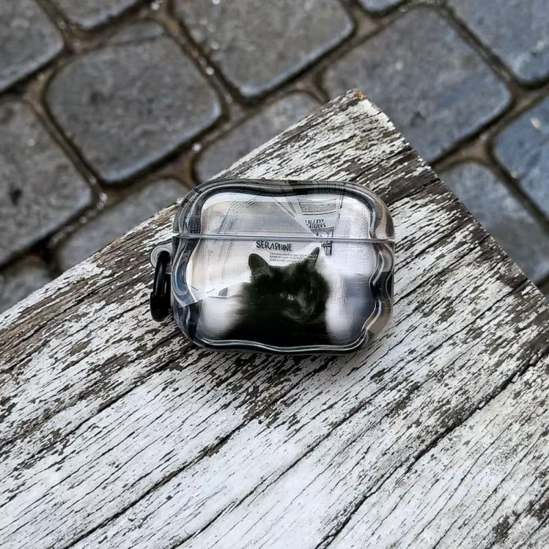 Schutzhülle mit Katzenmuster und Ring für Apple AirPods Pro, Pro 2 und Pro 3, transparent - Bild 3