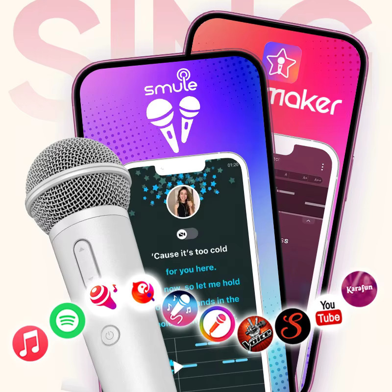 PUREMIC Karaoke-Mikrofon in Pink mit Kopfhörer-Feedback für Gesang und Aufnahmen, kompatibel mit Spotify, Smule, YouTube und Apple Music - Bild 4