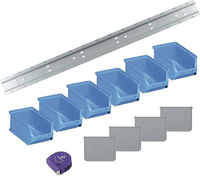 vasalat Set Stapelboxen Größe 2 Blau mit Schiene und Trennsteg, 6 Stück, B/H/T: 16,0 x 10,2 x 7,5 cm - Bild 1