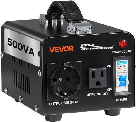 VEVOR Spannungswandler Transformator 500VA in Schwarz mit Aufwärts- und Abwärtstransformation von 110V auf 220V und 220V auf 110V inklusive US- und EU-Steckdose sowie Schutzschalter - Bild 1