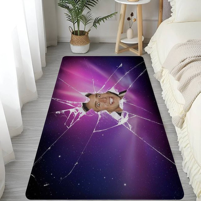 LjqThirteen Waschbarer und rutschfester Teppich mit Nicolas Cage Motiv in Lila, B/T: 120 x 40 cm - Bild 1