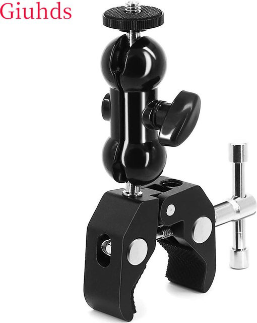 Lousxy Super Klemme mit 360 Grad Mini-Kugelkopf und Schnellspanner als Stativhalterung und Schraubklammer für DSLR-Kameras und GoPro 12 11 in Schwarz - Bild 1