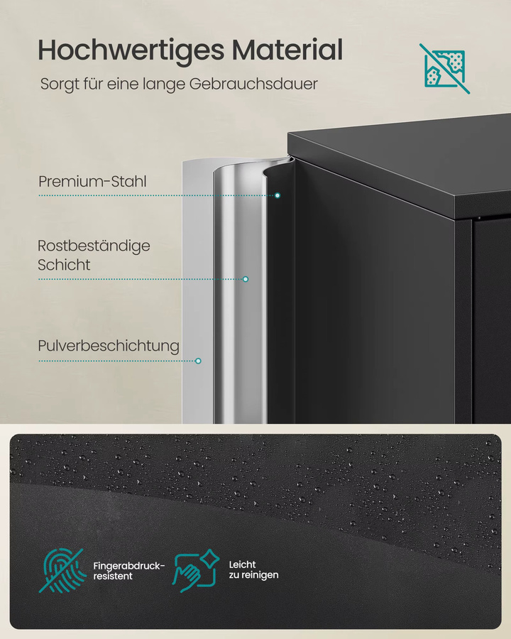 SONGMICS Aktenschrank aus Metall in Schwarz Matt mit 4 Schranktüren und 2 Schlössern, B/T/H: 40 x 40 x 180 cm - Bild 5