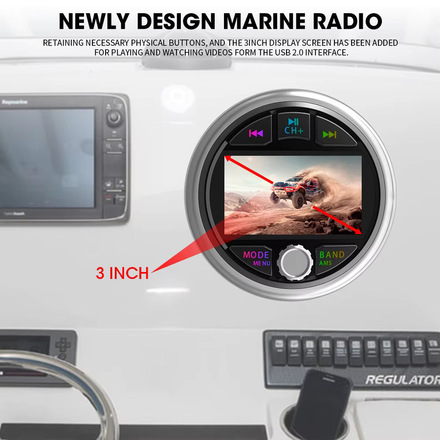 AKAMATE Marine Stereo MP5 Media Player mit Bluetooth, AM/FM/RDS und AUX in Schwarz für Boot, RV, UTV und ATV - Bild 4