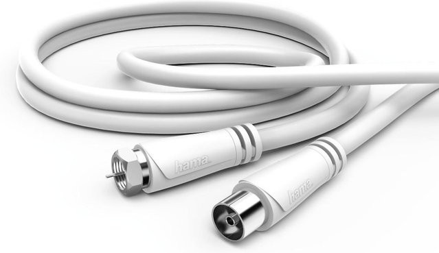 Hama SAT-Anschlusskabel mit F-Stecker und Koax-Kupplung in Weiß, Länge: 3,0 m, 90 dB - Bild 1