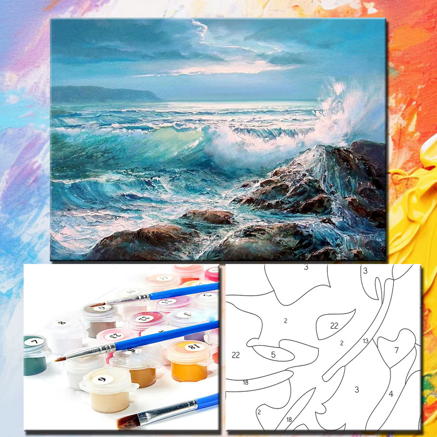 PhotoCustom Malen nach Zahlen für Erwachsene Meereslandschaft Acryl Wanddekoration DIY Set - Bild 2
