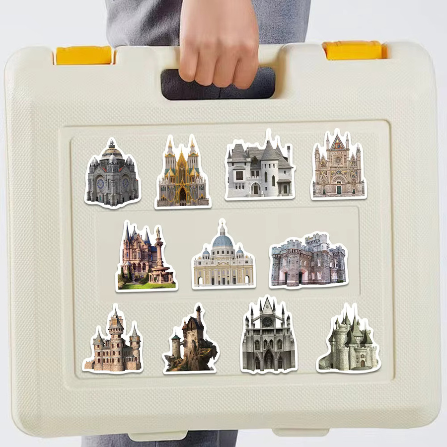 50 Stück Retro Aufkleber mit mittelalterlicher Burg Architektur für Tagebuch und DIY Dekoration, Mehrfarbig - Bild 2