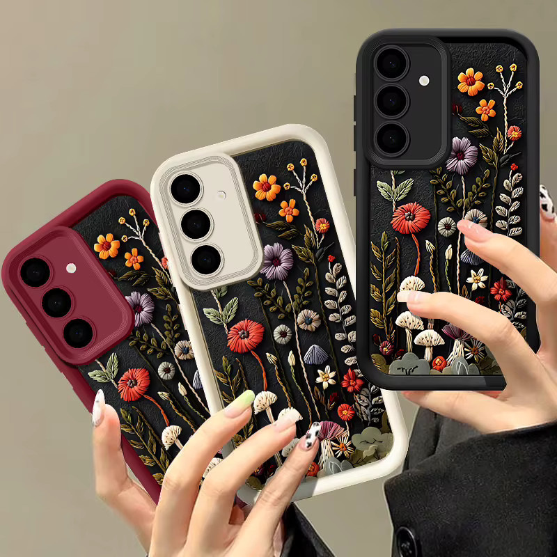 Geprägte Handyhülle mit Blumendruck für Samsung Galaxy S25 S24 S23 S22 Ultra FE A56 A17 A16 A15 A55 A54 A36 A26 in Schwarz - Bild 1