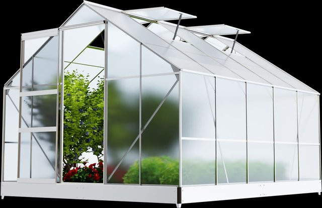 Garmio Gewächshaus Arona aus Aluminium mit Fundament, 4 Dachfenstern und Schiebetür für den Garten, B: 310 cm, T: 250 cm - Bild 1